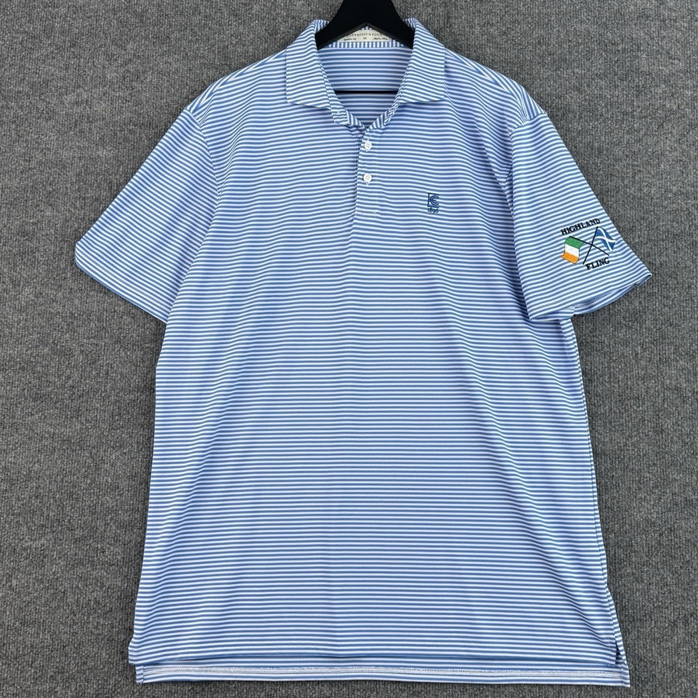 Holderness & Bourne Performance Polo Shirt Mens XL Blue Striped Exmoor Country